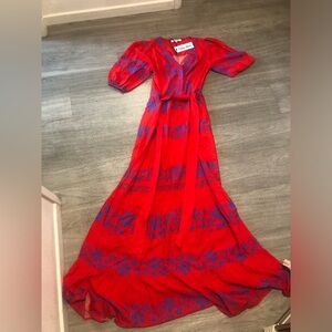 New CELINA MOON Red and Blue Patterned Dress XS